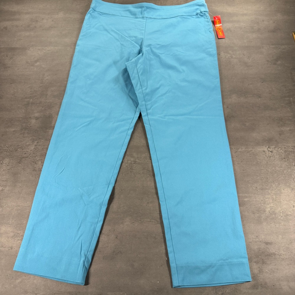 Krazy Larry Pants Womens 14 P507 Turquoise Blue Pull-On Stretch NEW Made in USA